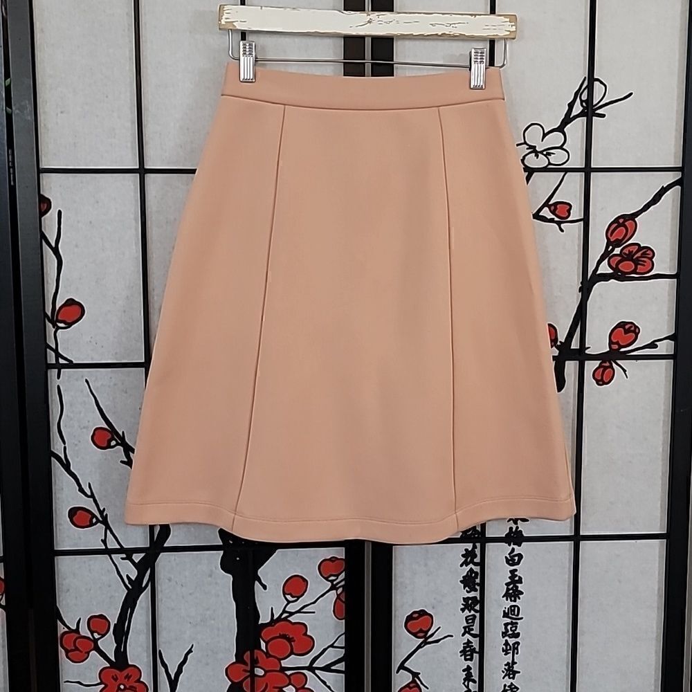 Cedric Charlier Peach Smooth Knee Length A line Panel  Skater Skirt